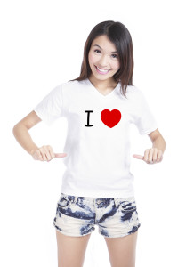 Girl Happy show white T-Shirt with Text (I love)